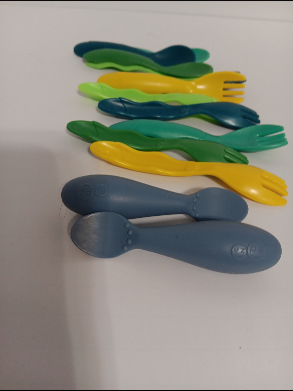 Multiples Kids Silicone Spoon & Fork Set - Blue, Green, Yellow